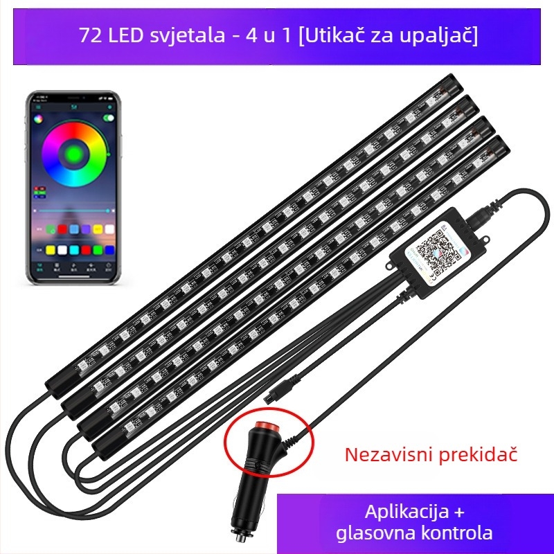 Automobilska prednja svjetla, LED šarena plinska svjetiljka, bez modifikacije unutrašnjosti automobila, USB potplat, unutarnja svjetiljka za glazbeni ritam
