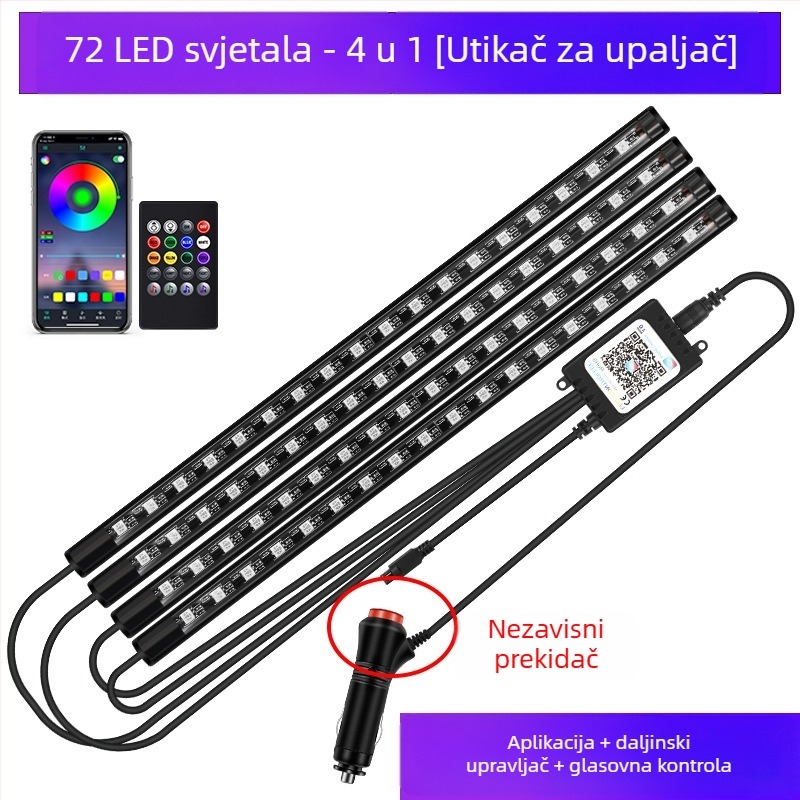 Automobilska prednja svjetla, LED šarena plinska svjetiljka, bez modifikacije unutrašnjosti automobila, USB potplat, unutarnja svjetiljka za glazbeni ritam