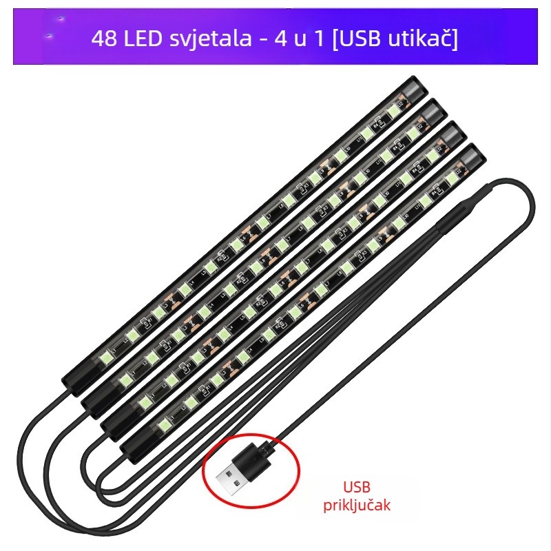 Automobilska prednja svjetla, LED šarena plinska svjetiljka, bez modifikacije unutrašnjosti automobila, USB potplat, unutarnja svjetiljka za glazbeni ritam