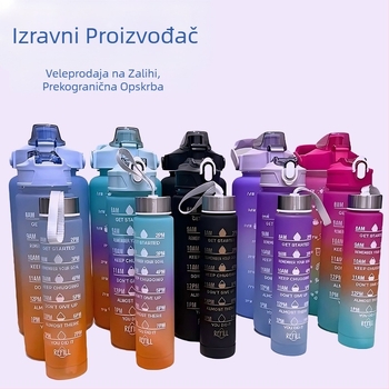 Set od tri čaša, plastična čaša za vodu s gradijentnim bojama, sportska boca za vodu, poklopac koji se otvara, šalica u duginim bojama, prijenosna, nepropusna