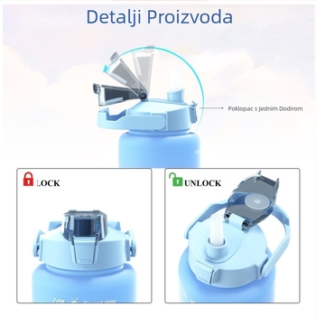 Set od tri čaša, plastična čaša za vodu s gradijentnim bojama, sportska boca za vodu, poklopac koji se otvara, šalica u duginim bojama, prijenosna, nepropusna