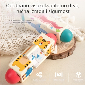 Dječja drvena rotirajuća slagalica sa životinjama, trodimenzionalni građevinski blokovi, vrtić, beba, koordinacija ruku i očiju, edukativne igračke