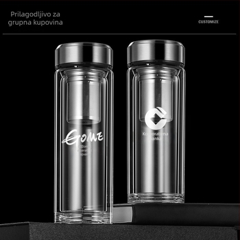 Na zalihi Pametna šalica za vodu, dvoslojna staklena šalica za namakanje čaja, muška prozirna s toplim zaslonom, odvajanje vode, izolacijska šalica za vodu