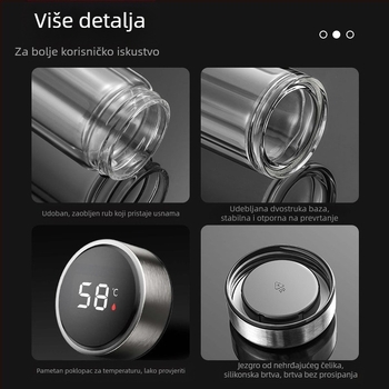 Na zalihi Pametna šalica za vodu, dvoslojna staklena šalica za namakanje čaja, muška prozirna s toplim zaslonom, odvajanje vode, izolacijska šalica za vodu