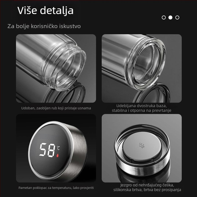 Na zalihi Pametna šalica za vodu, dvoslojna staklena šalica za namakanje čaja, muška prozirna s toplim zaslonom, odvajanje vode, izolacijska šalica za vodu