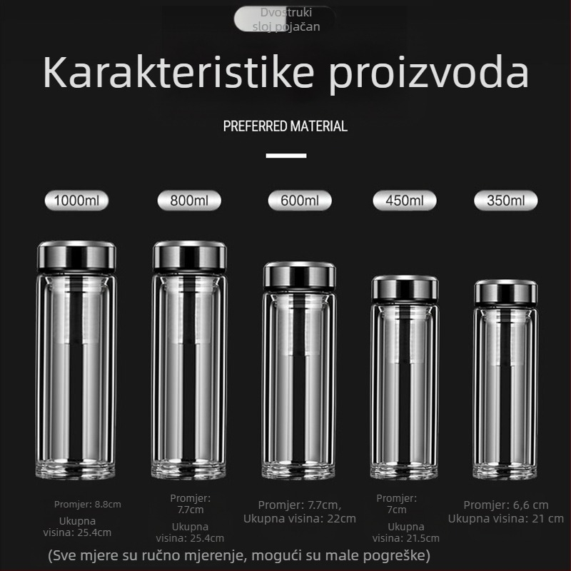 Na zalihi Pametna šalica za vodu, dvoslojna staklena šalica za namakanje čaja, muška prozirna s toplim zaslonom, odvajanje vode, izolacijska šalica za vodu