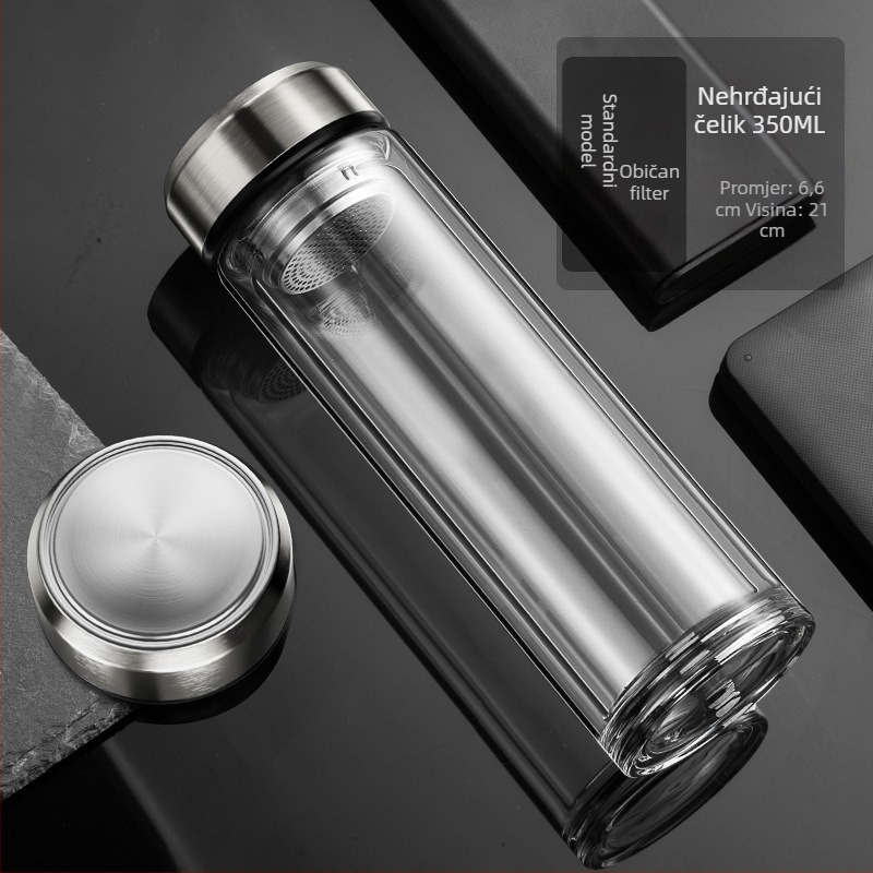 Na zalihi Pametna šalica za vodu, dvoslojna staklena šalica za namakanje čaja, muška prozirna s toplim zaslonom, odvajanje vode, izolacijska šalica za vodu