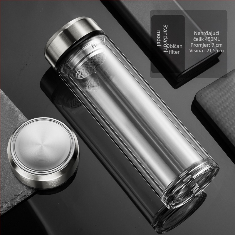 Na zalihi Pametna šalica za vodu, dvoslojna staklena šalica za namakanje čaja, muška prozirna s toplim zaslonom, odvajanje vode, izolacijska šalica za vodu