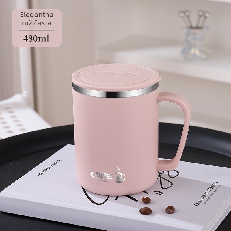 Šalica od nehrđajućeg čelika 304, dvoslojna izolirana šalica za mlijeko, šalica za vodu s poklopcem, šalica za čaj, šalica za kavu za uredske radnike