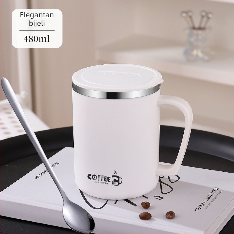 Šalica od nehrđajućeg čelika 304, dvoslojna izolirana šalica za mlijeko, šalica za vodu s poklopcem, šalica za čaj, šalica za kavu za uredske radnike