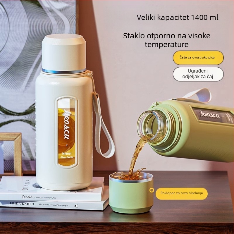 Enermei staklena šalica za vodu velikog kapaciteta za djevojčice, nova, za čaj, za odvajanje vode, prijenosna, ljetna, otporna na padove, otporna na visoke temperature