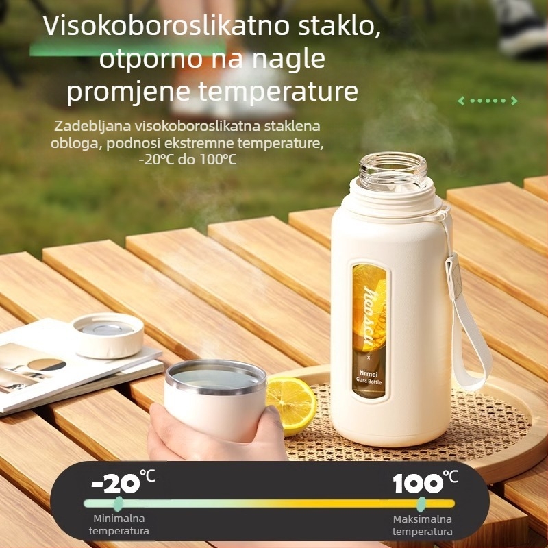 Enermei staklena šalica za vodu velikog kapaciteta za djevojčice, nova, za čaj, za odvajanje vode, prijenosna, ljetna, otporna na padove, otporna na visoke temperature
