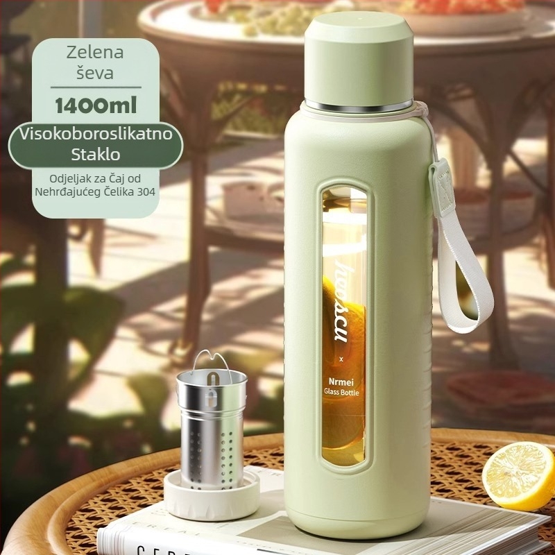Enermei staklena šalica za vodu velikog kapaciteta za djevojčice, nova, za čaj, za odvajanje vode, prijenosna, ljetna, otporna na padove, otporna na visoke temperature