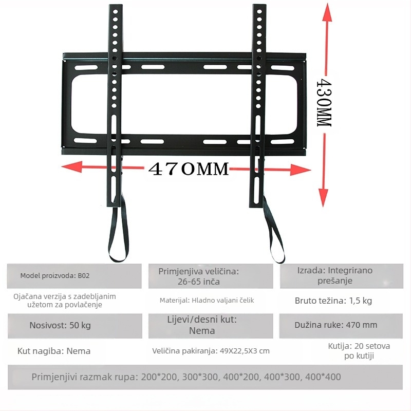 Nosač za TV, TV stalak, Teleskopski TV stalak 14-120 inča, veleprodajna cijena, zidni nosač