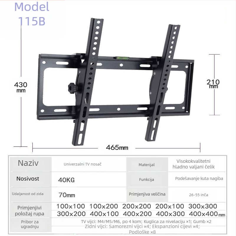 Nosač za TV, TV stalak, Teleskopski TV stalak 14-120 inča, veleprodajna cijena, zidni nosač
