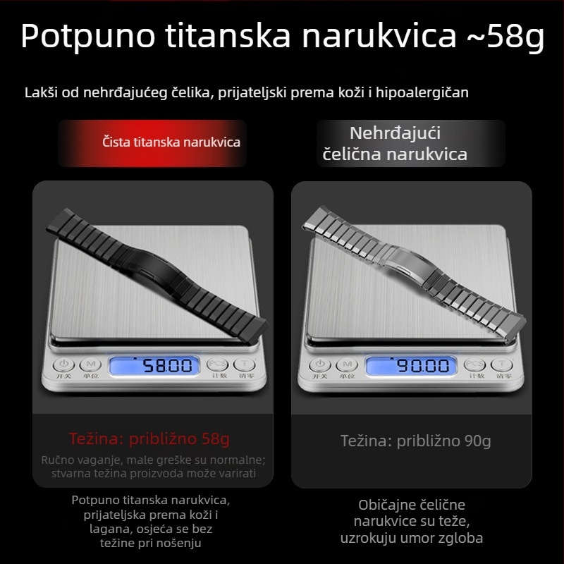 Pogodno za Huawei Gt5/Pro sat, remen od titana, legura čistog titana, Gt4/Watch5/4/6, poslovni stil, remen za sat