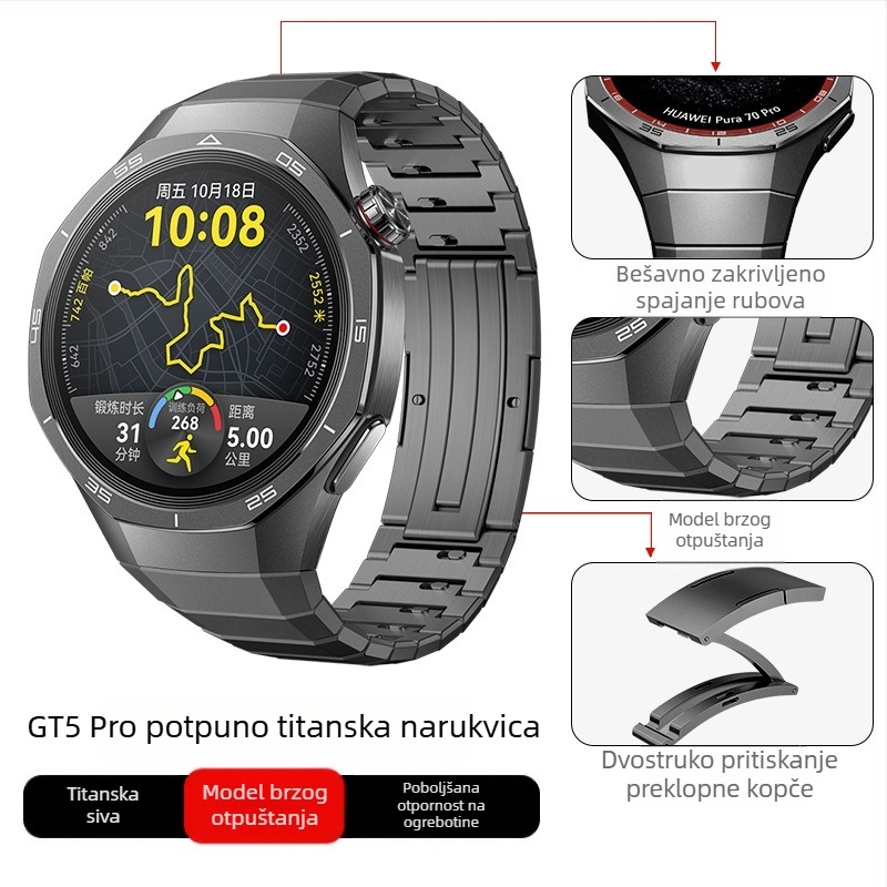 Pogodno za Huawei Gt5/Pro sat, remen od titana, legura čistog titana, Gt4/Watch5/4/6, poslovni stil, remen za sat