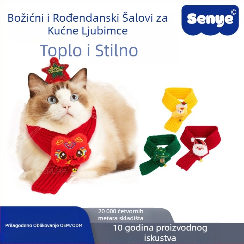 Vuneni šal za pse i mačke za Novu godinu, svečana božićna haljina, zimski topli šal za štene za rođendan