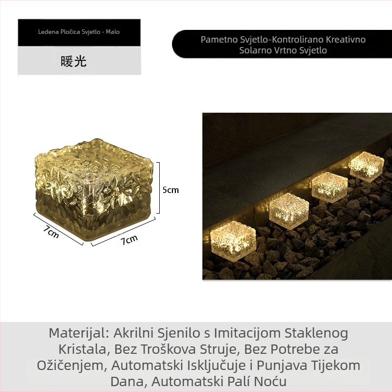 Solarna LED lampa od ledenih pločica, imitacija stakla, vanjska dvorišna podne pločice, vrtna pejzažna dekorativna podzemna lampa, kamperska lampa