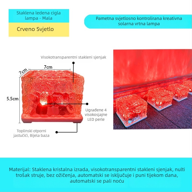 Solarna LED lampa od ledenih pločica, imitacija stakla, vanjska dvorišna podne pločice, vrtna pejzažna dekorativna podzemna lampa, kamperska lampa