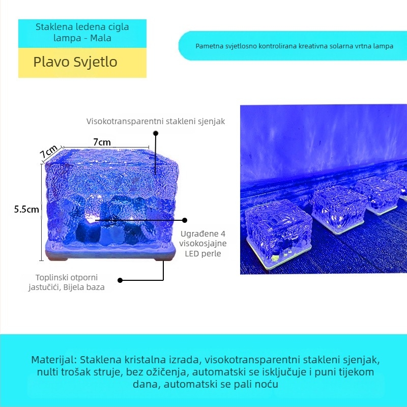 Solarna LED lampa od ledenih pločica, imitacija stakla, vanjska dvorišna podne pločice, vrtna pejzažna dekorativna podzemna lampa, kamperska lampa