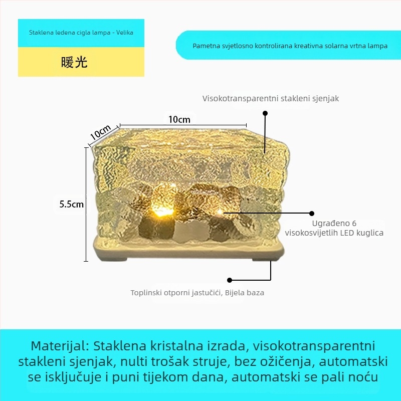 Solarna LED lampa od ledenih pločica, imitacija stakla, vanjska dvorišna podne pločice, vrtna pejzažna dekorativna podzemna lampa, kamperska lampa