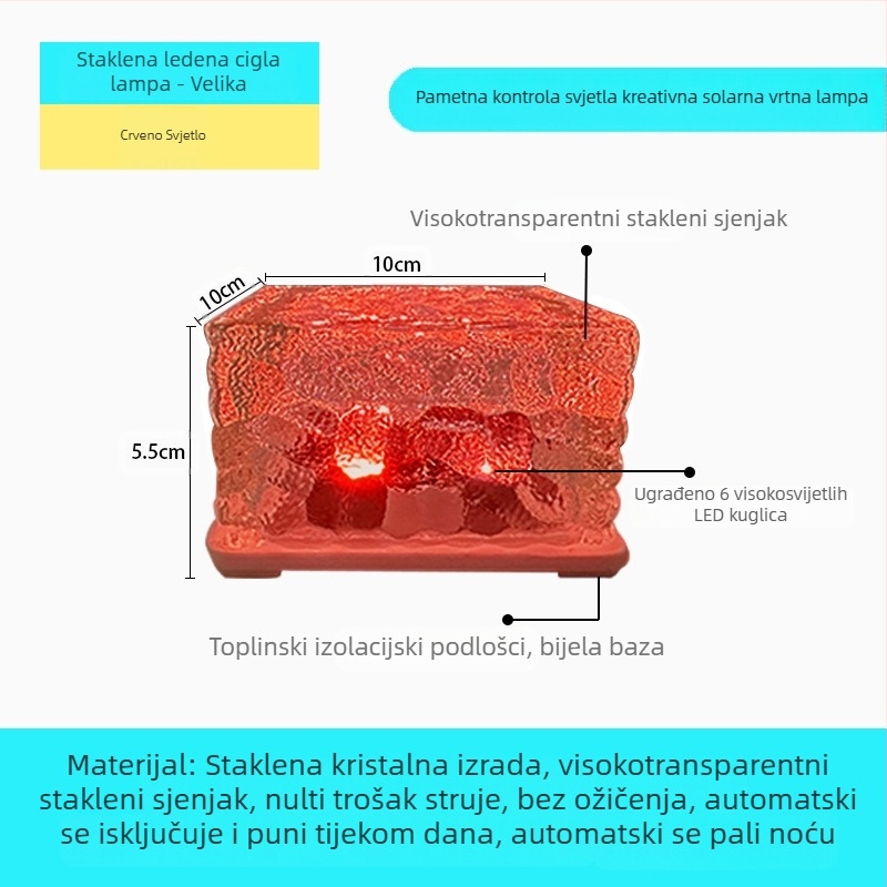 Solarna LED lampa od ledenih pločica, imitacija stakla, vanjska dvorišna podne pločice, vrtna pejzažna dekorativna podzemna lampa, kamperska lampa
