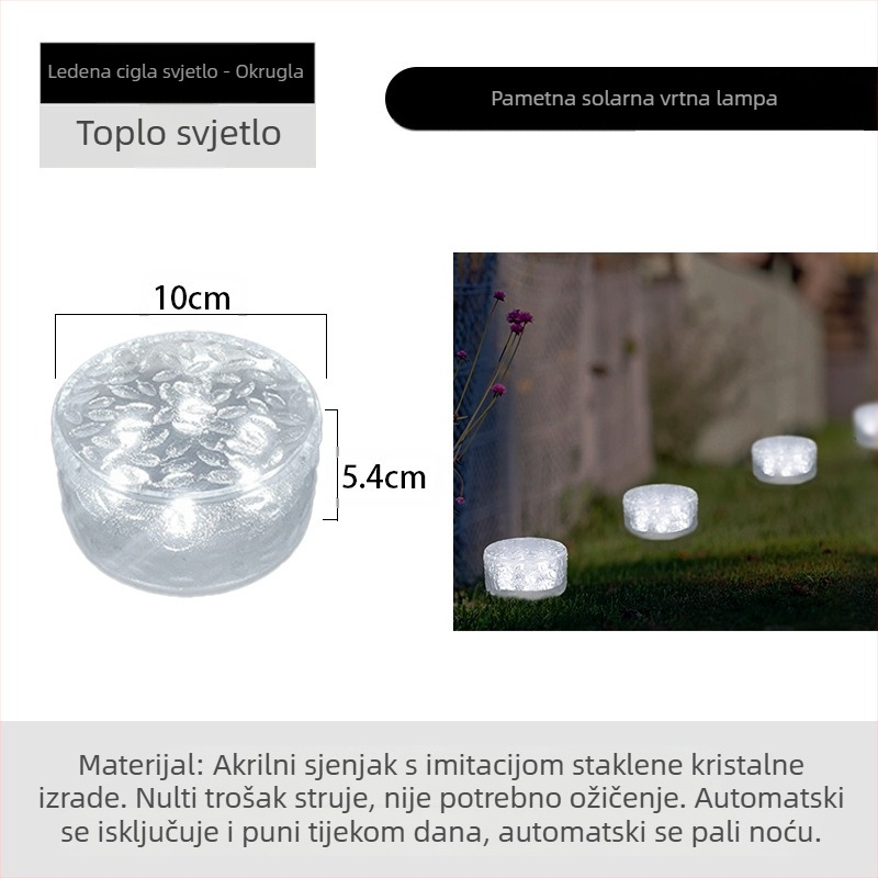 Solarna LED lampa od ledenih pločica, imitacija stakla, vanjska dvorišna podne pločice, vrtna pejzažna dekorativna podzemna lampa, kamperska lampa