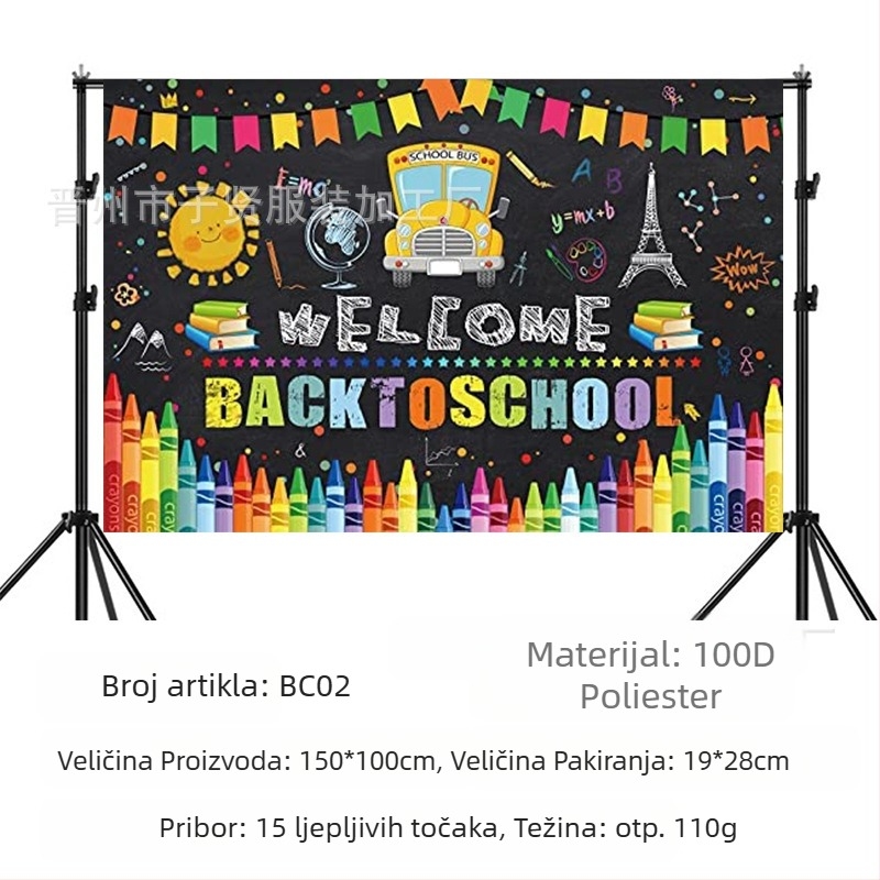 Povratak u školu, rođendanska pozadina, tkanina, sezona povratka u školu, banner za zabavu, dekoracija za rođendansku zabavu, rekviziti za fotografiranje