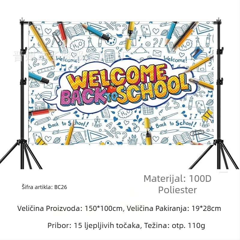 Povratak u školu, rođendanska pozadina, tkanina, sezona povratka u školu, banner za zabavu, dekoracija za rođendansku zabavu, rekviziti za fotografiranje