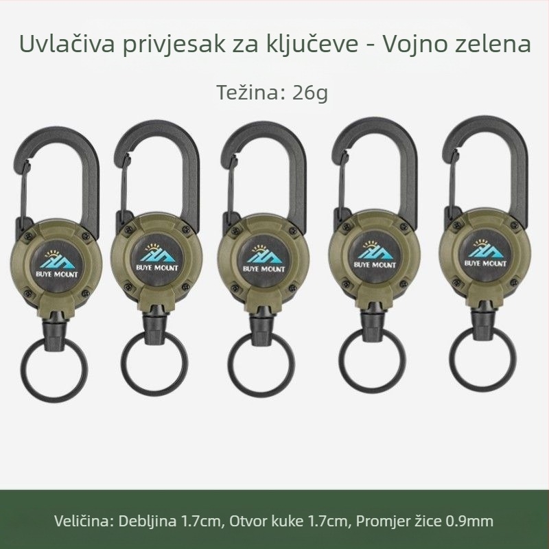 Vanjski kamping taktički uvlačivi kopčani čelični konopac višenamjenski privjesak za ključeve kampiranje odskočni konopac protiv gubitka uvlačivi