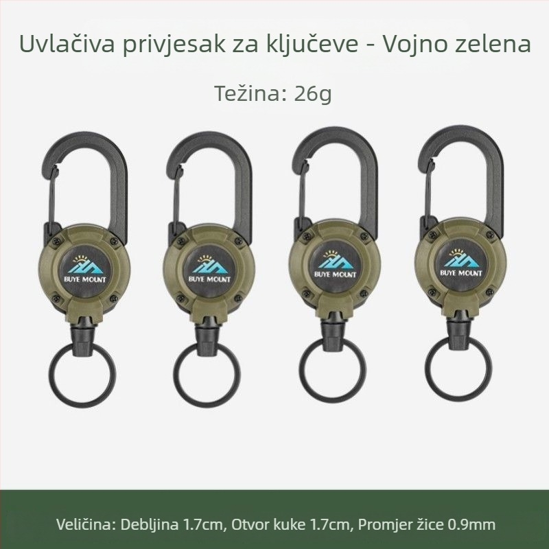 Vanjski kamping taktički uvlačivi kopčani čelični konopac višenamjenski privjesak za ključeve kampiranje odskočni konopac protiv gubitka uvlačivi