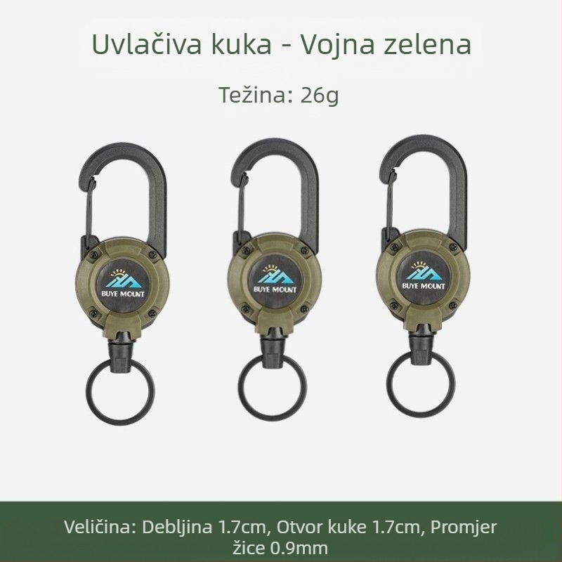 Vanjski kamping taktički uvlačivi kopčani čelični konopac višenamjenski privjesak za ključeve kampiranje odskočni konopac protiv gubitka uvlačivi