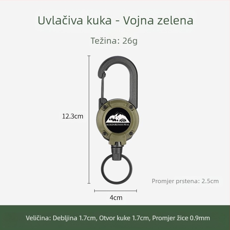 Vanjski kamping taktički uvlačivi kopčani čelični konopac višenamjenski privjesak za ključeve kampiranje odskočni konopac protiv gubitka uvlačivi