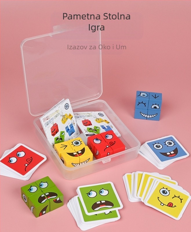 Dječja Rubikova kocka koja mijenja lice, građevinski blokovi, edukativne igračke, interaktivna stolna borbena igra za roditelje i djecu, drveni uzorak smajlića, Rubikova kocka