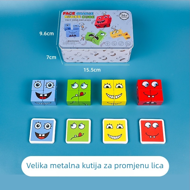 Dječja Rubikova kocka koja mijenja lice, građevinski blokovi, edukativne igračke, interaktivna stolna borbena igra za roditelje i djecu, drveni uzorak smajlića, Rubikova kocka