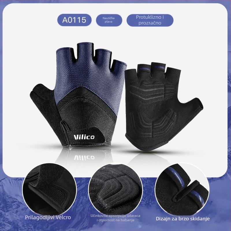 Rukavice za biciklizam na otvorenom, za terenske motocikle, planinske i cestovne bicikle, otporne na habanje, prozračne, za zaštitu od sunca, s pola prsta