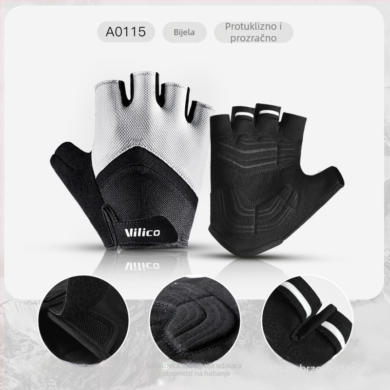 Rukavice za biciklizam na otvorenom, za terenske motocikle, planinske i cestovne bicikle, otporne na habanje, prozračne, za zaštitu od sunca, s pola prsta