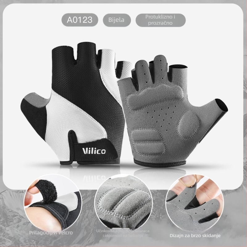 Rukavice za biciklizam na otvorenom, za terenske motocikle, planinske i cestovne bicikle, otporne na habanje, prozračne, za zaštitu od sunca, s pola prsta