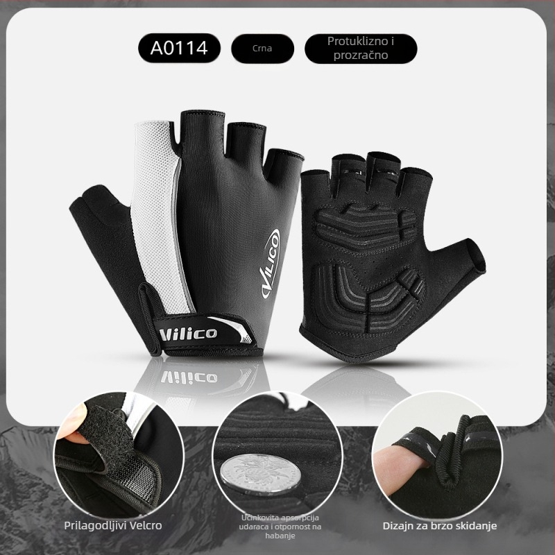 Rukavice za biciklizam na otvorenom, za terenske motocikle, planinske i cestovne bicikle, otporne na habanje, prozračne, za zaštitu od sunca, s pola prsta