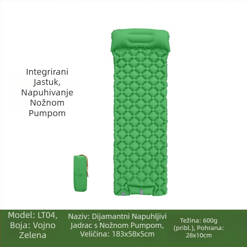 Foot New Single Diamond TPU Napuhljiva Prostirka za Vanjski Šator Spavanje Prostirka Ultra Lagana Prijenosna Kampirna Prostirka Otporna na Vlagu