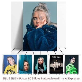 Aliexpress prekogranični poster slavne osobe Billie Eilish, zidni mural s europskim i američkim likom Billie Eilish za spavaću sobu i dnevni boravak