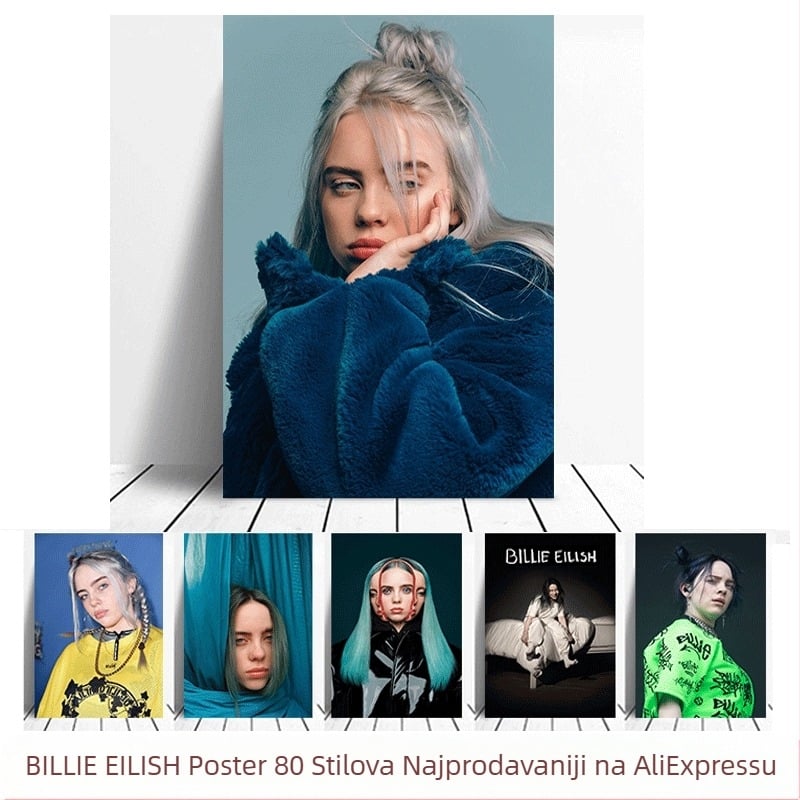 Aliexpress prekogranični poster slavne osobe Billie Eilish, zidni mural s europskim i američkim likom Billie Eilish za spavaću sobu i dnevni boravak