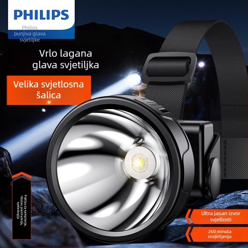 Philips senzorska svjetiljka za glavu, super svijetla, za ribolov na otvorenom, posebna svjetiljka za montažu na glavu, snažno svjetlo, ultra dugi vijek trajanja baterije, punjiva svjetiljka