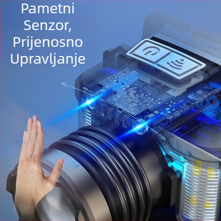 Prekogranično vruće prodavano indukcijsko bijelo lasersko USB punjenje crveno plavo bijelo LED optički zum višenamjensko vanjsko prednje svjetlo