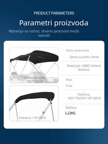 Tenda za kajak, jahtu, brod za razgledavanje, ribarski brod, nadstrešnica za jurišni brod, sklopiva, prijenosna navlaka za kišu od 600D Oxford tkanine