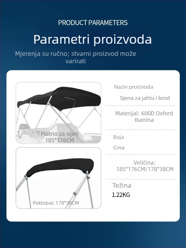 Tenda za kajak, jahtu, brod za razgledavanje, ribarski brod, nadstrešnica za jurišni brod, sklopiva, prijenosna navlaka za kišu od 600D Oxford tkanine