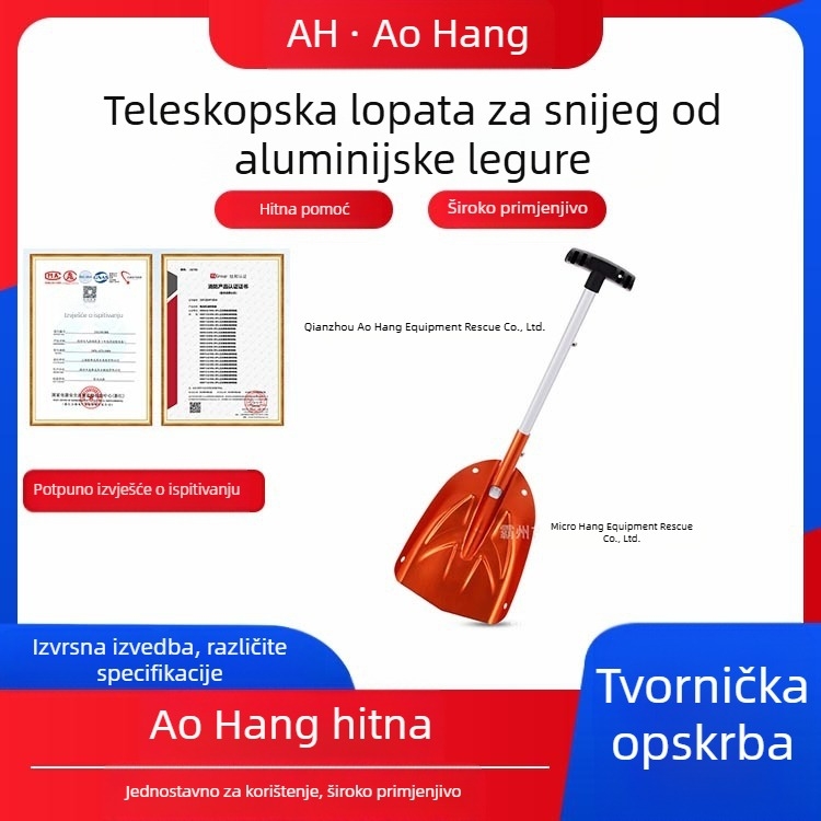 Teleskopska lopata za snijeg od aluminijske legure, zadebljana prijenosna lopata, zaštitna lopata za potragu i spašavanje snijega, kampiranje na otvorenom, sklopiva lopata za led