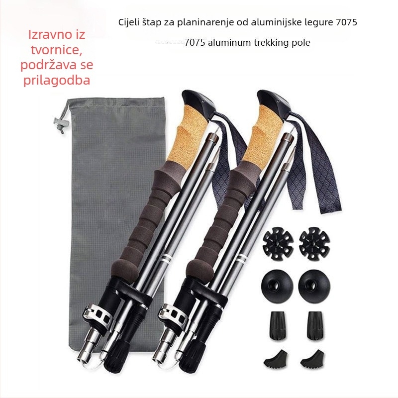 Štapovi za planinarenje od aluminijske legure 7075, štapovi za hodanje po zemlji s vanjskim zaključavanjem, putni, vanjski, sklopivi štapovi za planinarenje s pet dijelova