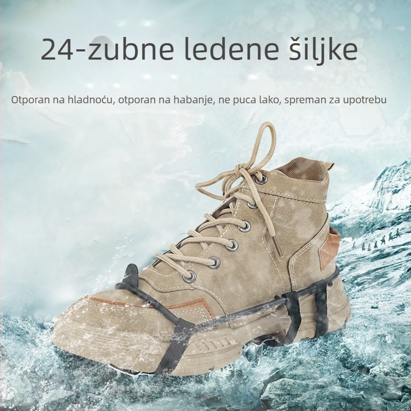 Vanjska 24 zuba manganskog čelika ledena kandža s dvadeset i četiri zuba za snijeg, neklizajuća navlaka za cipele, zimske planinarske cipele, čavlići za cipele, lanac za cipele na zalihi, serija